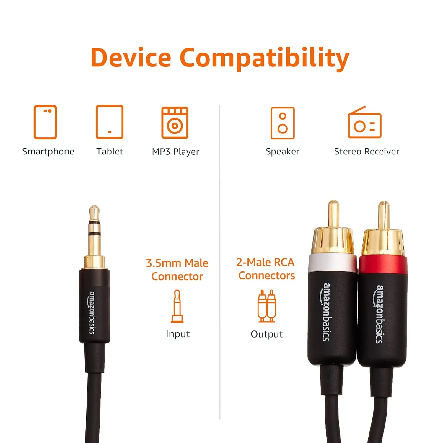 Amazon Basics 2 RCA Stereo Cables with 3.5mm Aux 1.2m view 4